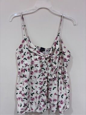 Zenobia White Floral Tie-Front Spaghetti Strap Camisole